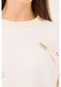 Resim Seçil Kadın Yuvarlak Yaka Taş Detaylı Sweatshirt 1020 Ekru Ekru 