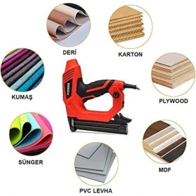 Resim Aesco KBZ90 15-25MM Zımba ve 15-32MM Profesyonel Çivi Çakma Makinesi + 3000 Adet Yedek Zımba ve Çivi, Kırmızı/siyah 