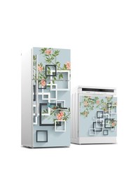 Resim Buzdolabı Ve Bulaşık Makinası Beyaz Eşya Sticker Kaplama Kare Kuş 