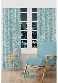 Resim Turqua Desenli Süet Oturma Odası Salon Fon Perde Dijital Baskılı Ekstrafor Büzgü 2 Kanat Prd-1093 Çok Renkli 