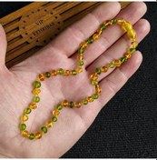 Resim Sertifikalı Bal Yeşil 32 cm Kız Erkek Bebek Diş Kolyesi Gümüş 