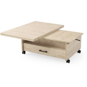 Resim Evistro Akıllı Sihirli Laptop Sehpa Yemek Masası Sehpa 2 Çekmeceli Mermer Desen Retro Gümüş 