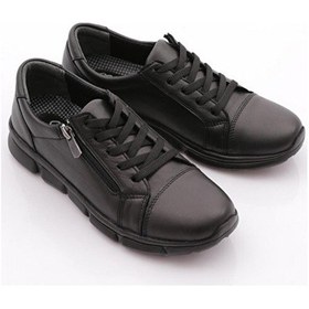 Resim Fabbi 635 Kadın Hakiki Deri Günlük Fermuarlı Faylon Taban Casual Ayakkabı Siyah Krem 