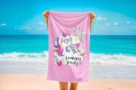 Resim Unicorn İce Cream Summer Desenli Plaj Havlusu Kız Çocuk Plaj Havlusu 