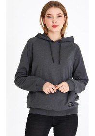 Resim MMetalic Kadın Antrasit Kapüşonlu Basic Örme Sweatshirt 