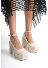 Resim Asmi Shoes Kadın Della Bilekten Bağlamalı 12cm Platform Topuklu Ayakkabı Krem Krem 