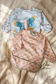 Resim DYZSTAR 2 li Set Sıvı Geçirmez Uzun Kollu Mama Önlüğü - BLW Uyumlu Leke Tutmaz ve Vintage Çiçek Dese 