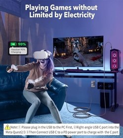 Resim Meta Oculus Quest 3 için Bağlantı Kablosu 16 FT, Quest 2/Pro Aksesuarları, 3'ü 1 Arada Şarj, USB C ile VR Kulaklık için Yeterli Güç (Oynarken 16FT- Şarj) 