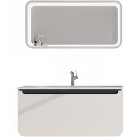 Resim Creavit Pion 120 Cm Lavabo Dolabı Beyaz Siyah Ve Led Ayna Beyaz 