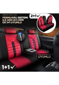 Resim Panda Toronto Serisi Süet Kumaş Oto Koltuk Kılıfı - Kırmızı / Siyah 