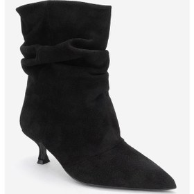 Resim Luvi Shoes Baleı Siyah Süet Hakiki Deri Kadın Kısa Topuklu Bot Siyah 