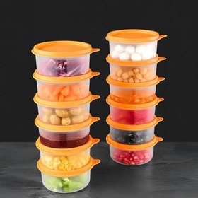 Resim 12'li Yuvarlak Gıda Saklama Kabı Seti - Organizer Düzenleyici Erzak Kabı 12x250ml Turuncu 