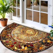 Resim 1 Adet Yaprak Desenli Yarım Daire Şeklinde Dış Mekan Kapı Matı - Dayanıklı Kaymaz Polyester Mat, Seramik Gibi Dokulu, El ile Yıkanabilir, Kırmızı, Sarı, Mavi & Yeşil Canlı Mozaik Tasarım, İç/Dış Mekan Kullanımı için Dekoratif Giriş Paspası, Zemin Matı 