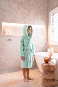 Resim CottonVerse Genç & Çocuk Kapşonlu Bornoz - %100 Pamuk, Unisex Su Yeşili - Su Yeşili / 15-16 Yaş 