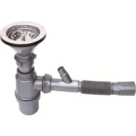 Resim Lüks Çöpmak Taslı Körüklü Çift Çıkışlı Lavabo ve Evye Sifonu Gider Borusu Akordiyon Plastik Geniş Kafa Paslanmaz 