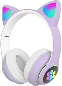 Resim HEARTZ H10 CAT KEDİLİ LED IŞIKLI KAFAÜSTÜ BLUETOOTH KULAKLIK (LİLA MOR) 
