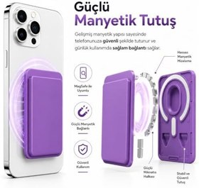 Resim Coverzone MagSafe Uyumlu Manyetik Kartlık Cüzdan, 2 Kart Kapasiteli Telefon Kartlığı, Güçlü Mıknatıslı İnce Kart Tutucu Lila 