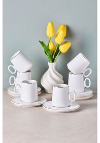 Resim Pure 6 Kişilik Porselen Kahve Fincanı Takımı Beyaz Beyaz 