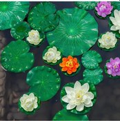 Resim Aubyhe 6 Adet Plastik Su Lotus Yaprağı - 3x10cm + 3x15cm - Havuz Akvaryum Dekorasyonu - Gerçekçi Görünüm - Su Üstünde Yüzer 