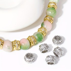 Resim 4 adet Altın Kaplama Sentetik Zirkonya Yuvarlak Aralayıcı Boncuklar, Pirinç Metal Büyük Delikli Boncuklar, DIY Bilezik Takı Yapım Malzemeleri için 