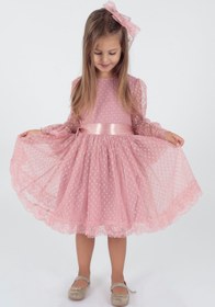 Resim AHENGİM Kids Kız Çocuk Tokalı Ve Tül Dantel Trend Abiye Elbise Ak2209 
