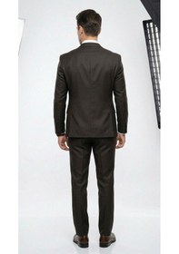 Resim Erkek Slim Fit Takım Elbise Yelekli Modern Kesim Likralı Esnek Kumaş Kırışmaz Şık Düğün Davet Takımı Siyah 