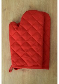 Resim Kırmızı Yanmaz Ve Isıya Dayanıklı 2 Fırın Eldiveni Ve 2 Tutacak 