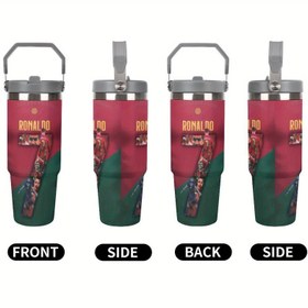 Resim 1 adet Ronaldo 30oz Yalıtımlı Paslanmaz Çelik Su Şişesi - Büyük Kapasite, Kamp ve İş için Mükemmel, Futbol Temalı Tasarım ile Akıllı Desenler, Karışık Renkler, Sadece Elde Yıkanabilir, Spor Su Şişesi | Futbol Fanı Ekipmanı | Dayanıklı Su Konteyneri 