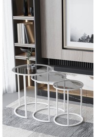 Resim Faymend C Zigon Sehpa Beyaz Metal - Şeffaf Füme Cam Beyaz 