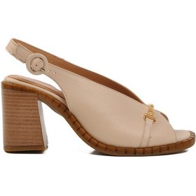 Resim Bej Hakiki Deri Kadın Topuklu Sandalet 2511902y Z Bej 