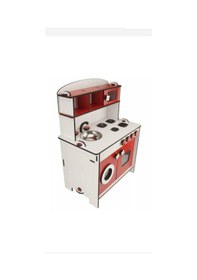 Resim Kırmızı Renk Ahşap Oyuncak Mutfak Seti- 