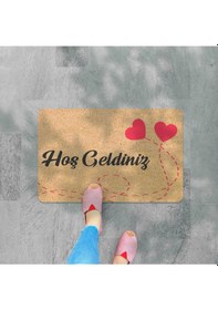 Resim Hoş Geldiniz Yazılır Coco Görünümlü Dekoratif Dış Kapı Önü Ve Iç Mekan Paspası Krem 