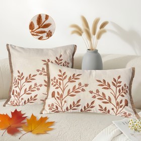 Resim CozyHaven Çiftlik Evi Sonbahar Yastık Kılıfı - Gerçek Kahverengi Sonbahar Yaprakları ve Çiçekli Dallar, Rustik Şükran Günü Ev Dekoru için Oturma Odası veya Yatak Odası - 18x18 cm veya 30.48x50.8 cm (İç Dolgu Dahil Değildir) - Makinede Yıkanabilir Mevsimlik Dekorasyon, Dekoratif Atma Yastıkları 