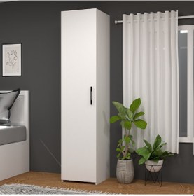 Resim Retro-1 Çok Amaçlı 7 Raflı Tek Kapaklı Gardırop Beyaz Beyaz 