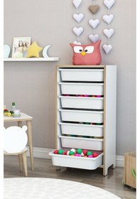 Resim 7 Sepetli Çok Amaçlı Oyuncak Dolabı Mdf Beyaz Beyaz 