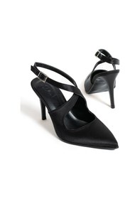 Resim Duxal Shoes Natalia Sivri Burun Çapraz Taş Detaylı İnce Topuklu Ayakkabı Siyah 