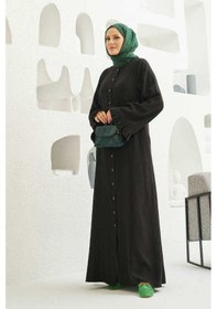 Resim Neways 6587-denim Düğmeli Kolları Fırfırlı Ferace Siyah Siyah 