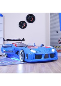 Resim Arabalı Yatak, Audi Rüzgarlıklı Full Ledli Arabalı Yatak - Mavi 1 Adet Comfort Yatak 