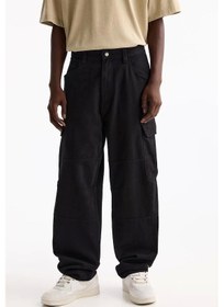 Resim Oversize Cotton Erkek Kargo Pantolon Siyah Siyah 