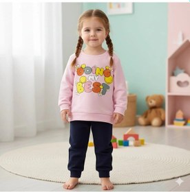 Resim Kız Bebek Baskılı Çıt Çıtlı Alt Üst İkili Gündelik Takım Pembe 