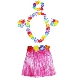 Resim Hawaii Kolye Etek Taç ve Bileklik Seti Pembe 