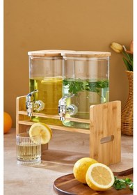 Resim Cooker 2,5+2,5 Litre Bambu Kapaklı İkili Borosilikat Cam Sebil Seti Ckr3841 