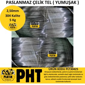 Resim Platin Hırdavat 304 Kalite Paslanmaz Çelik Tel 2,50MM ( Yumuşak Parlak ) 5 kg 