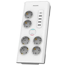 Resim Philips SPN7060WA/62 5 USB Şarj Bağlantı 1 USB-C 15 W ve 4 USB-A 20 W 900j 2M Örgü Kablo 6'lı Akım Korumalı Priz Philips