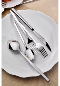 Resim Karaca Elegance Nil V2 Platin 12 Kişilik 84 Parça Çatal Kaşık Bıçak Takımı 