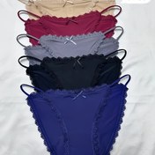 Resim 5 adet Kadın Dantel Kenarlı Külot, Seksi ve Rahat Esnek İç Çamaşırı Fiyonk Detaylı - Nefes Alabilir, Görünmez, Düz Renkler (Bordo, Bej, Gri, Siyah, Lacivert) 