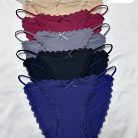Resim 5 adet Kadın Dantel Kenarlı Külot, Seksi ve Rahat Esnek İç Çamaşırı Fiyonk Detaylı - Nefes Alabilir, Görünmez, Düz Renkler (Bordo, Bej, Gri, Siyah, Lacivert) 
