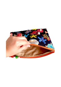 Resim Uretti - Sümeyya 2589 7348 El Yapımı Deniz Canlıları Desenli Boncuk İşlemeli Clutch / Askılı Çanta Siyah 