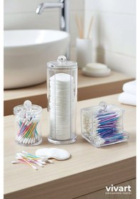 Resim Vivart 3 Lü Kapaklı Pamukluk Ve Disklik Seti Çok Amaçlı Makyaj Organizeri Şeffaf 