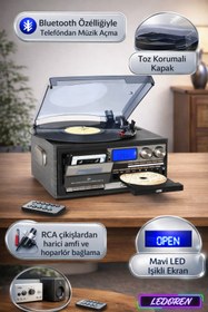 Resim L'eDoren KN-110 Vintage Plak CD Kaset USB Bluetooth TF AUX Özelikli Pikap 